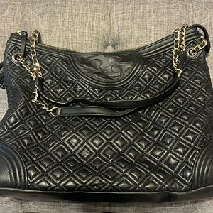 Tory Burch Black quilted shoulder bag! Used